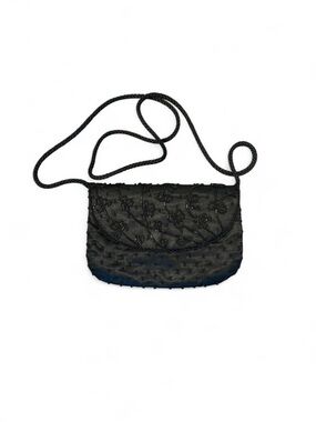Black Beaded Floral Evening Crossbody Bag